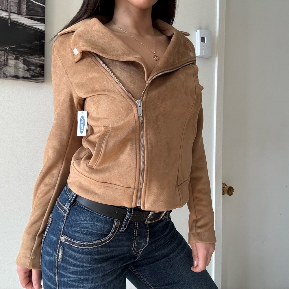 NWT old navy Tan Suede-Look Moto Jacket